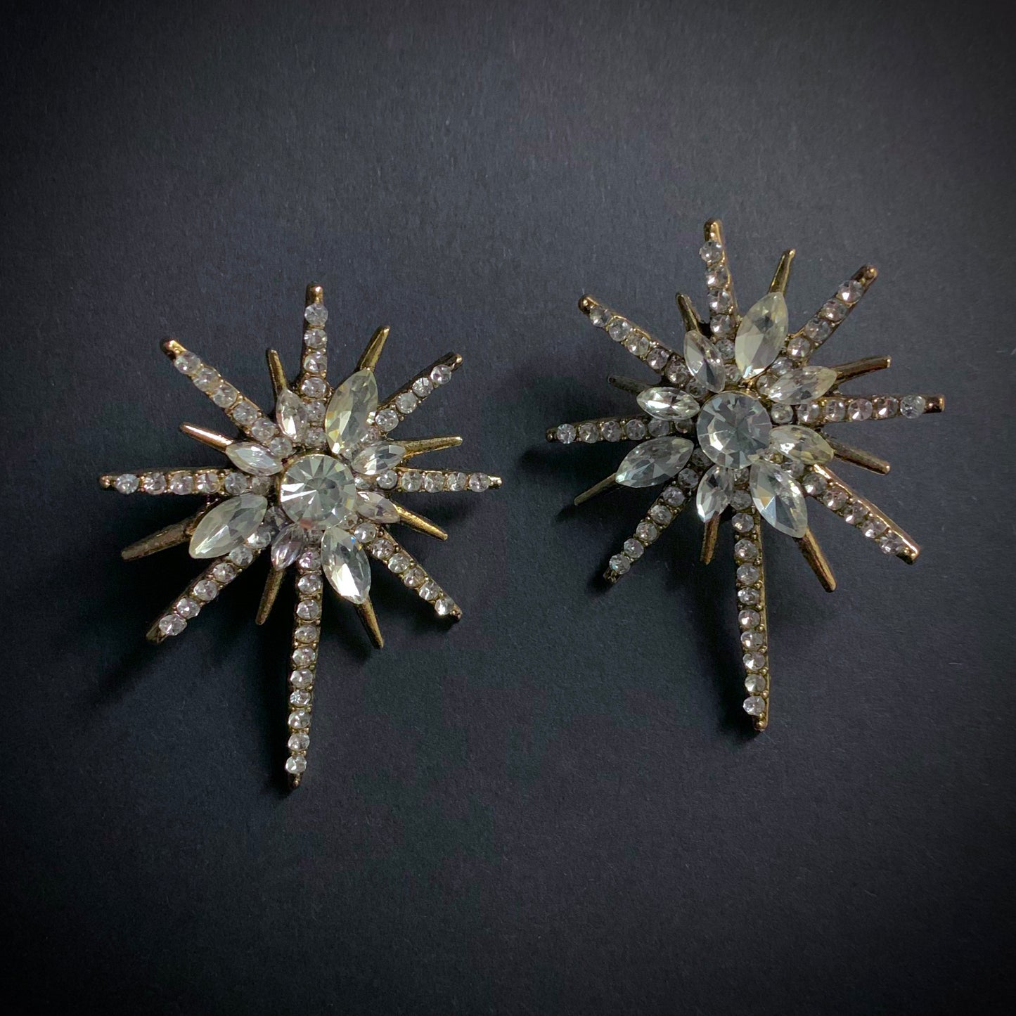 Starburst Gold Crystal Stud Earrings