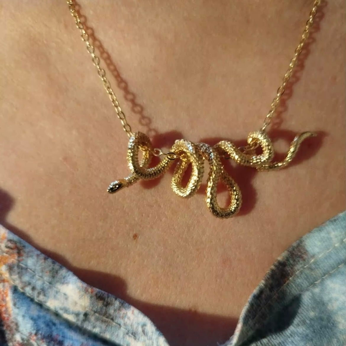 Coiling Snake Pendant Necklace in Gold