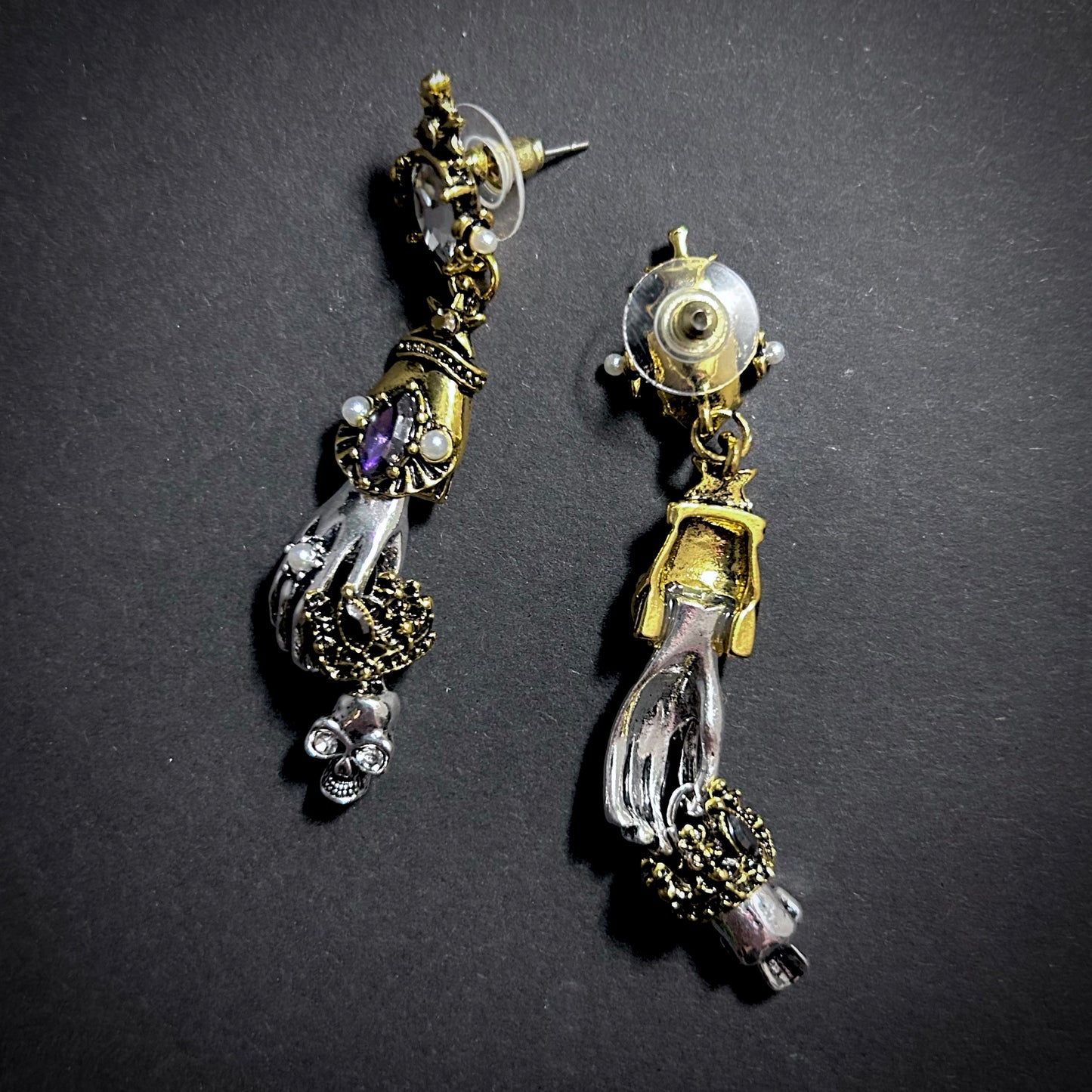 Hand & Skull Mixed Metal Earrings