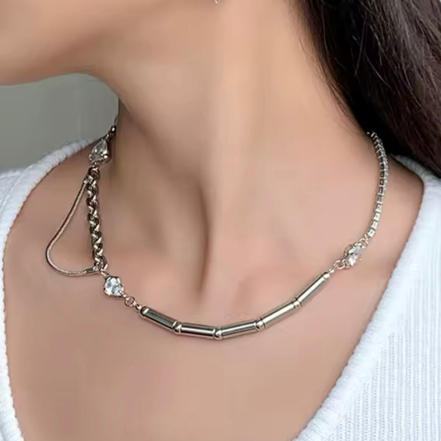 Mixed Chains, Pearls & Cubic Zirconia Choker Necklace