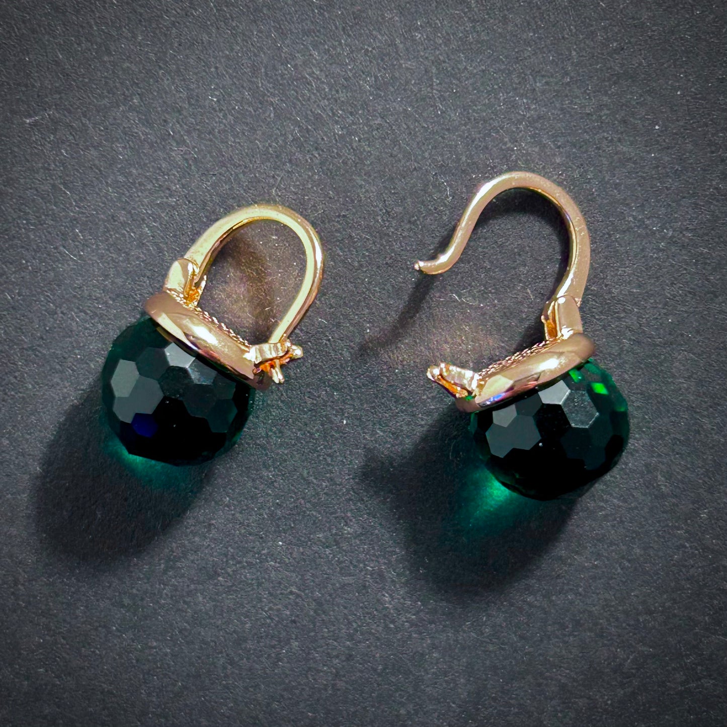 Gold & Emerald Glass Huggie Earrings
