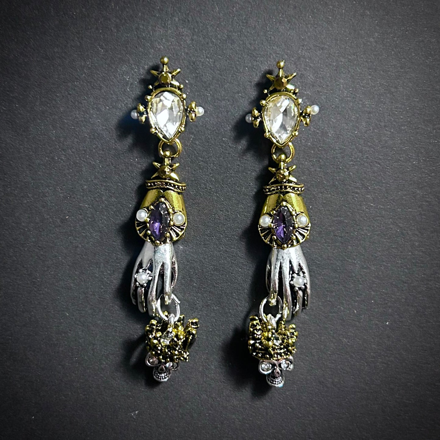 Hand & Skull Mixed Metal Earrings