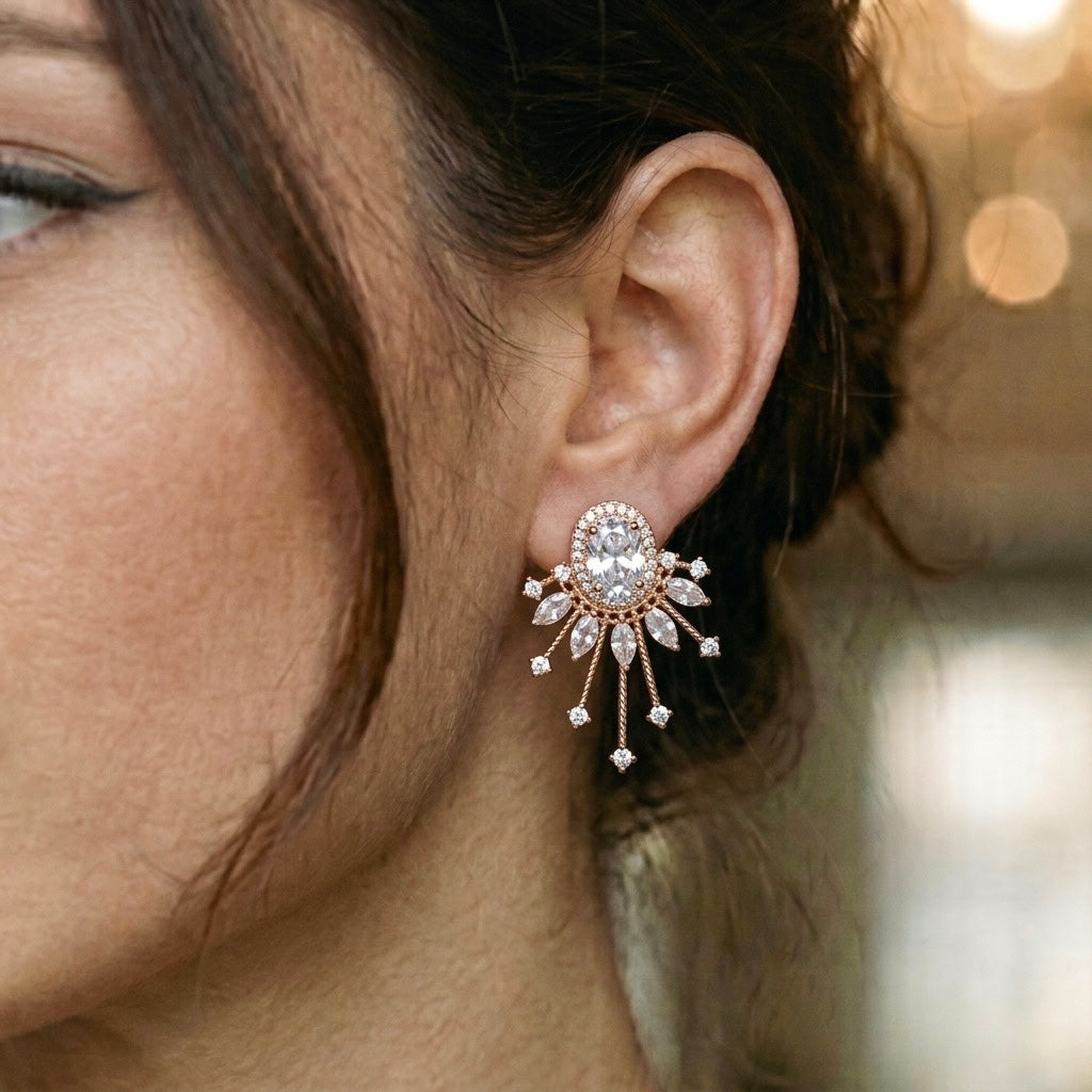 Rose Gold Starburst Fan Stud Earrings