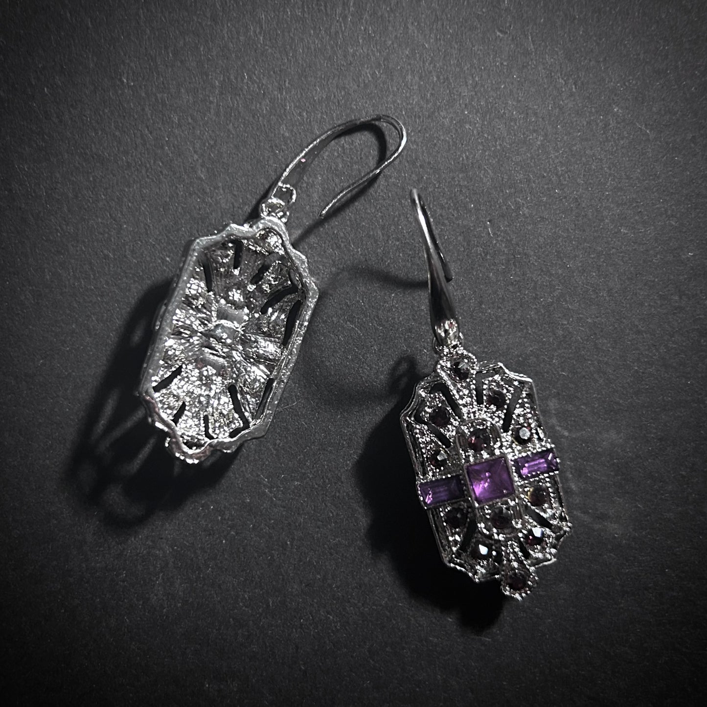 Art Deco Bridal/Bridesmaids Earrings in Silver & Amethyst