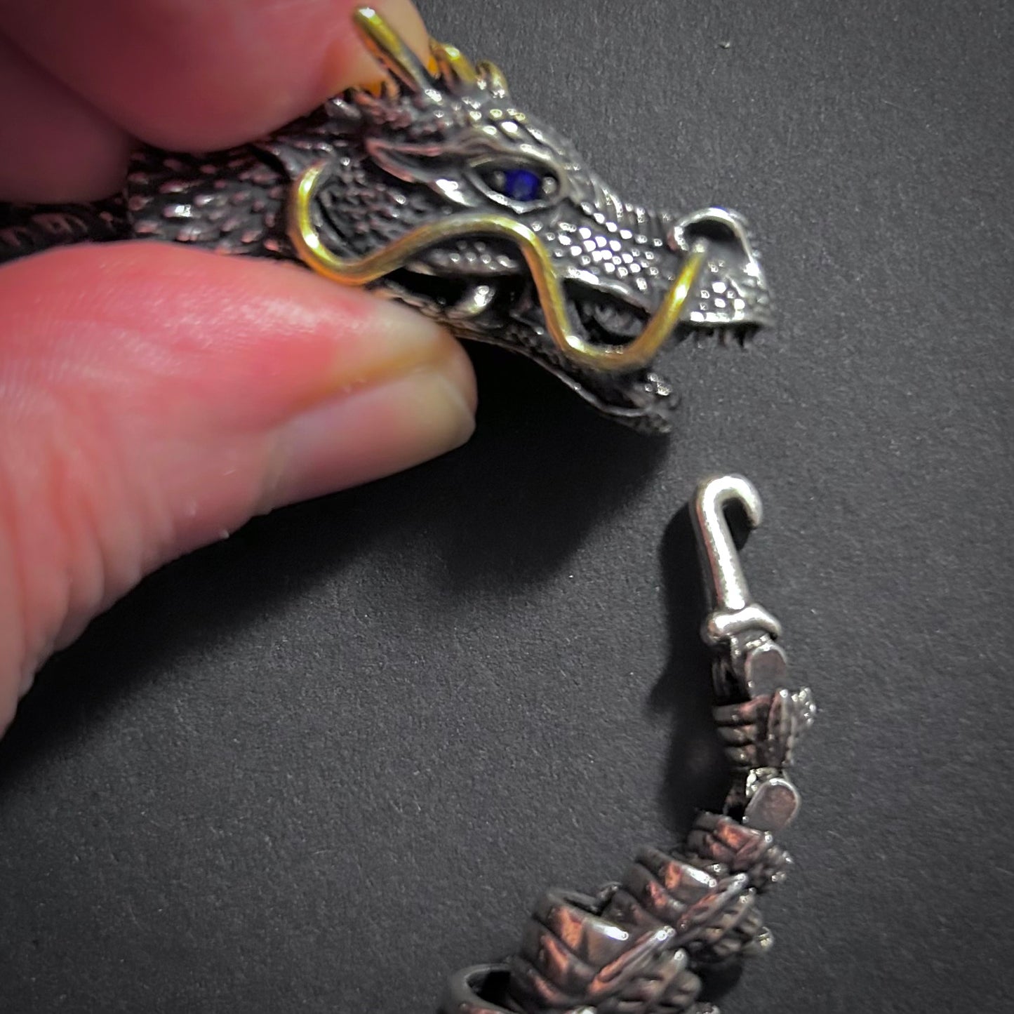 Dragon Mixed Metals Antiqued Silver Bracelet