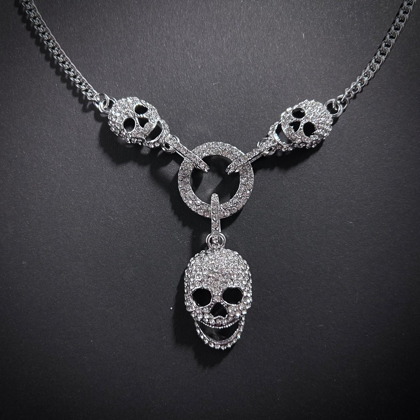 Happy Skull Silver & Rhinestone Statement Necklace
