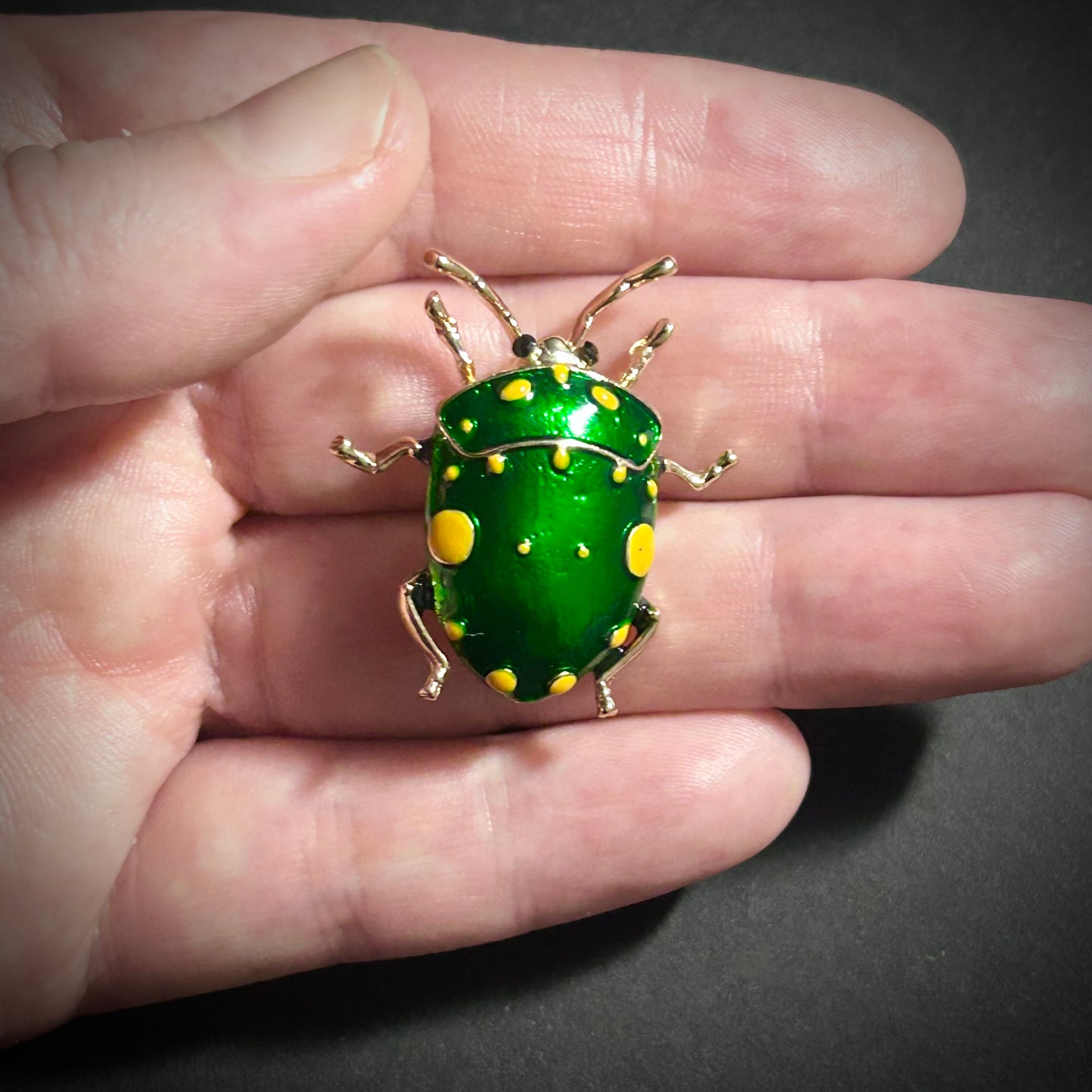 Green & Yellow Cloisonné Enamel Beetle Brooch