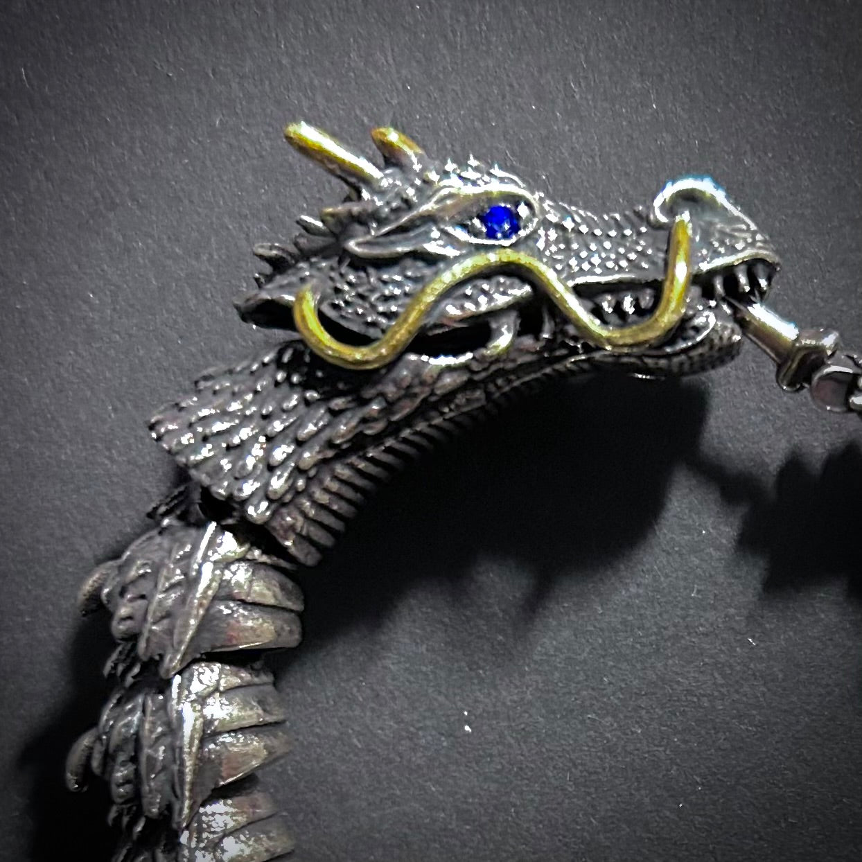 Dragon Mixed Metals Antiqued Silver Bracelet