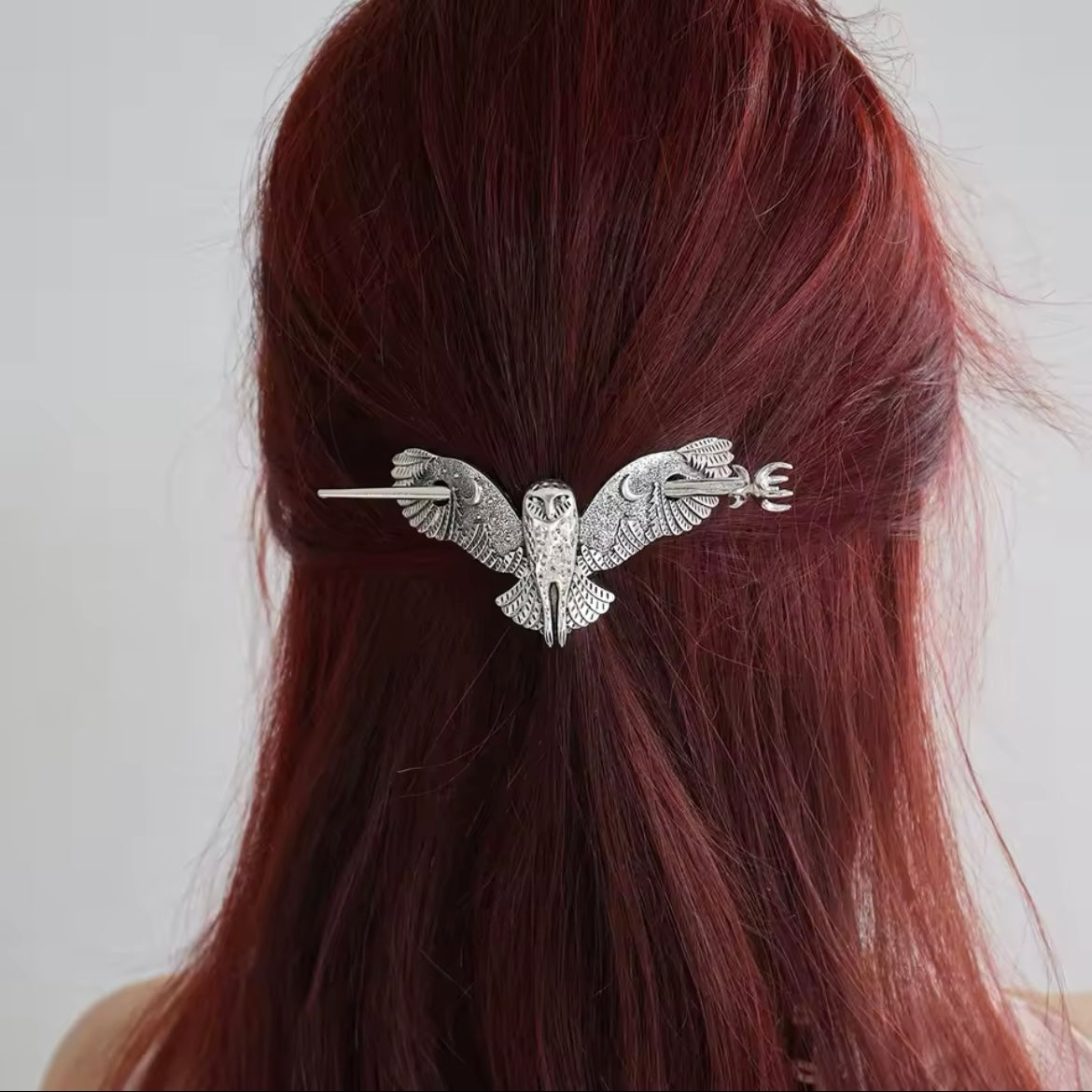 Owl & Sword Antiqued Silver Hair Pin/Clip