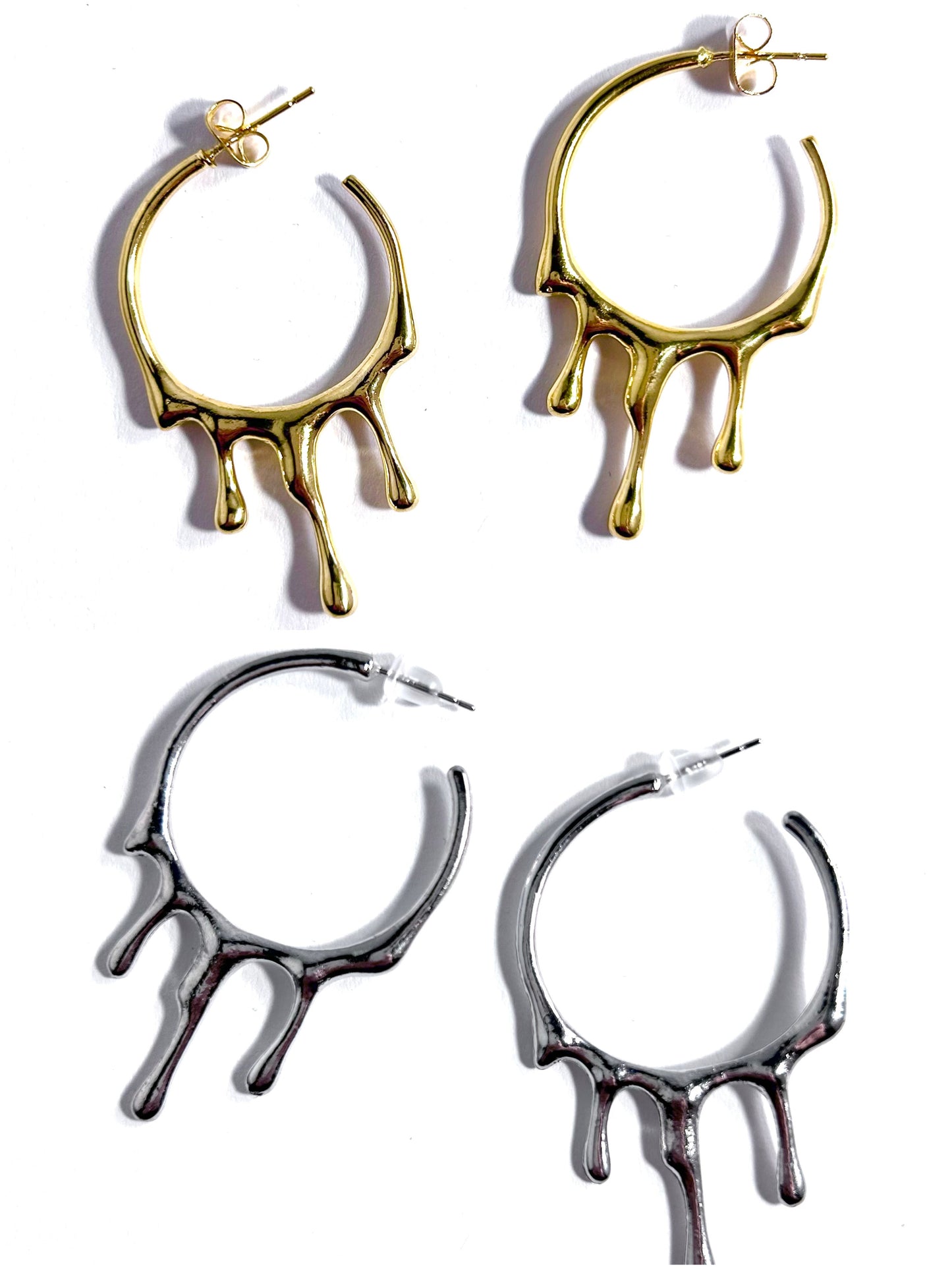 Dripping Metal Hoop Earrings in Gold