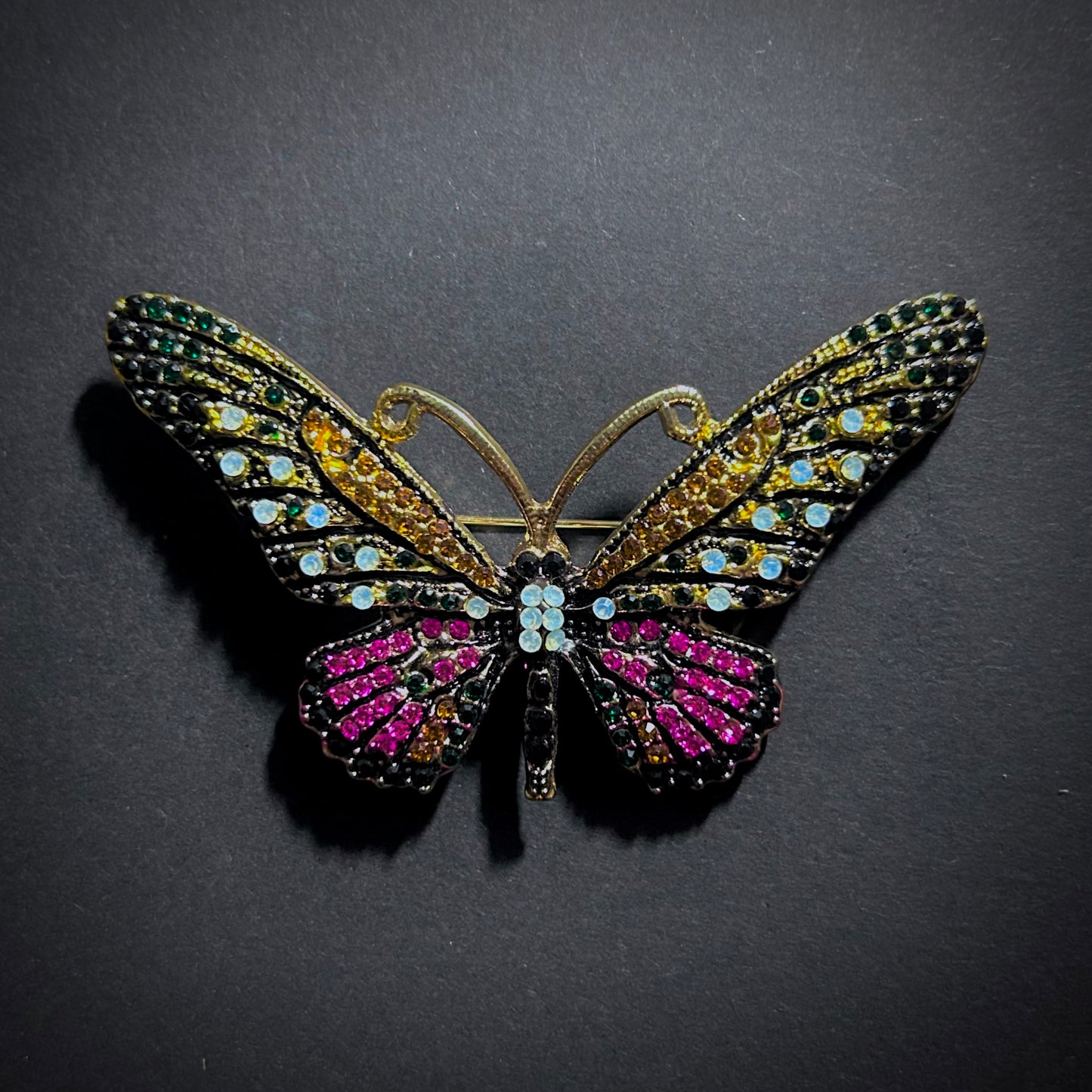 Multicolor Rhinestone & Opal Butterfly Brooch