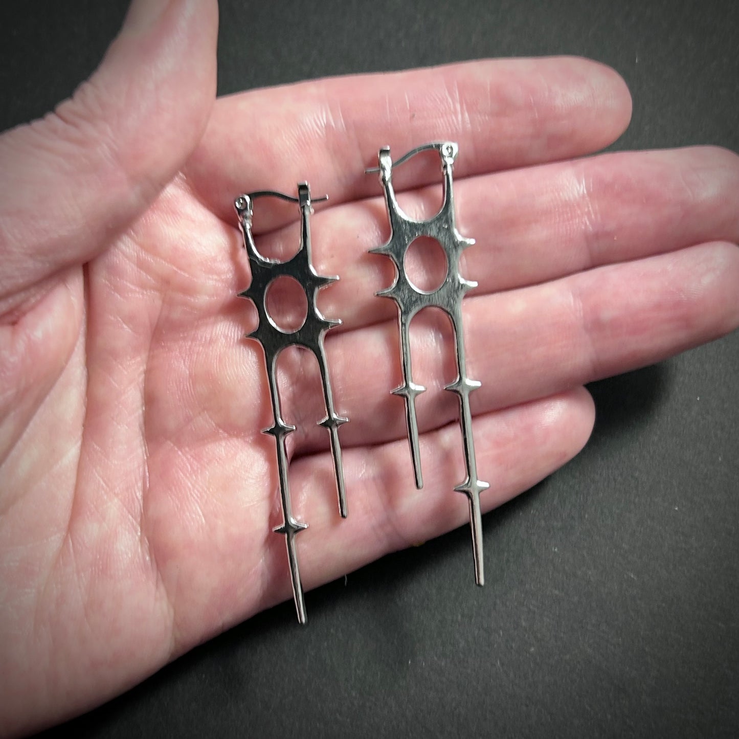 Geometric Spike & Hollow Punk Earrings in Silver