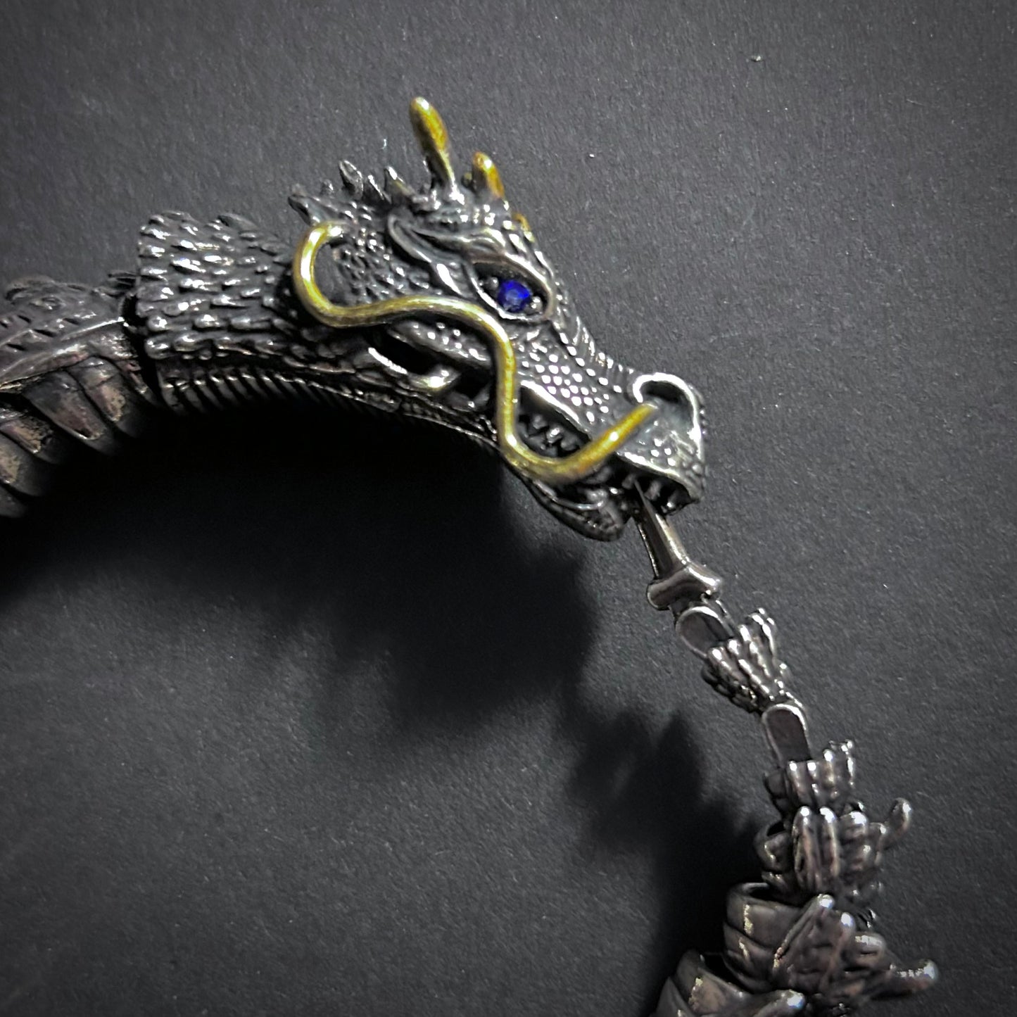 Dragon Mixed Metals Antiqued Silver Bracelet
