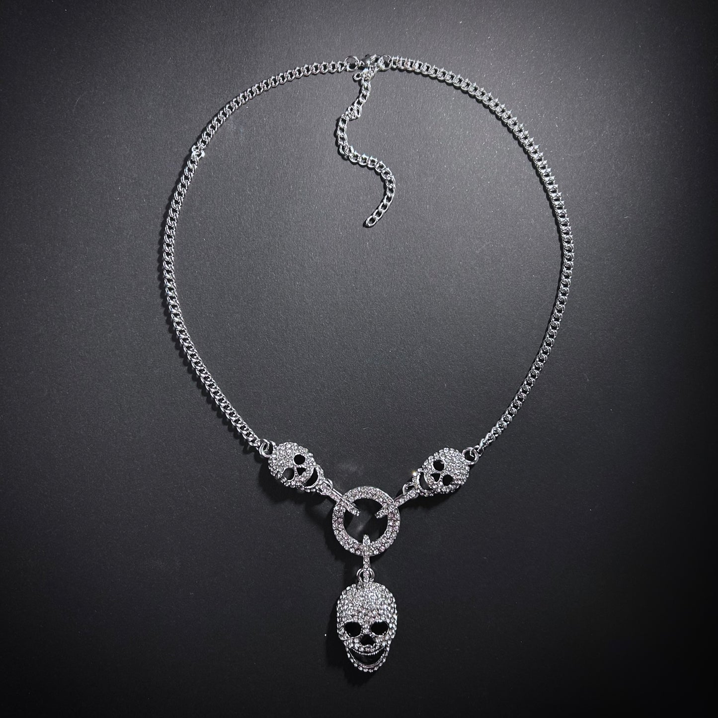 Happy Skull Silver & Rhinestone Statement Necklace