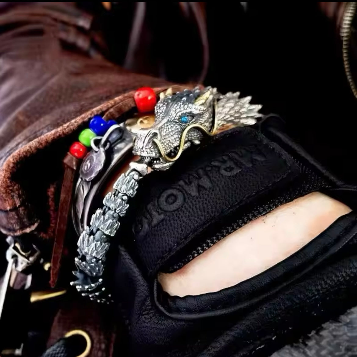 Dragon Mixed Metals Antiqued Silver Bracelet
