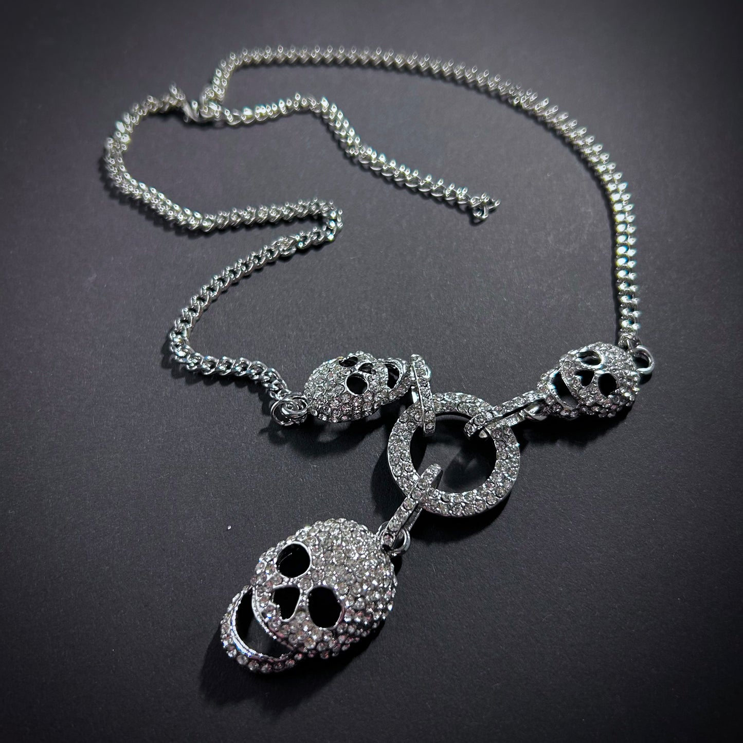 Happy Skull Silver & Rhinestone Statement Necklace