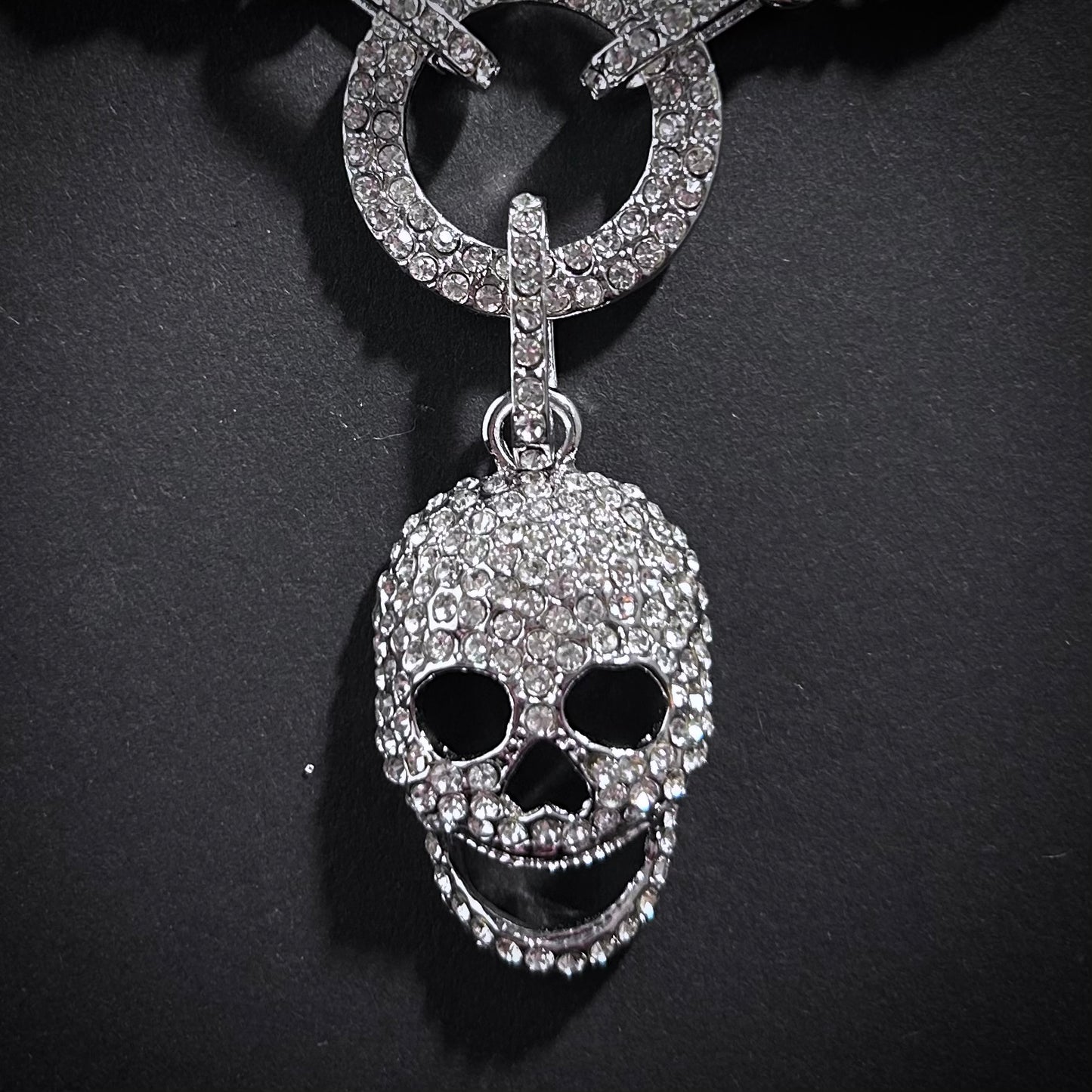 Happy Skull Silver & Rhinestone Statement Necklace