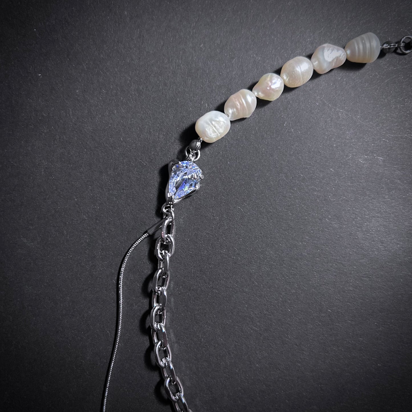 Mixed Chains, Pearls & Cubic Zirconia Choker Necklace