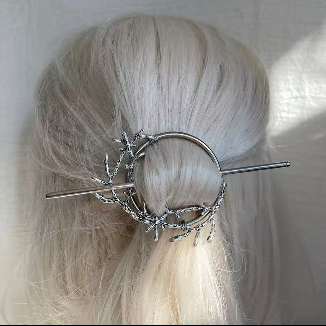 Stick, Branch & Circle Silver Hair Pin