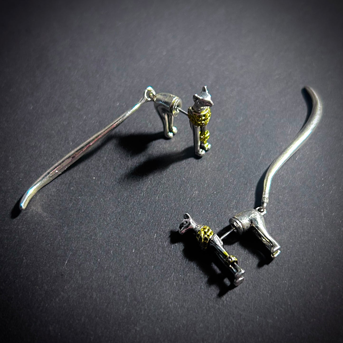 Pharaoh Cat Egyptian Goddess Faux Gauge Earrings in Silver & Gold