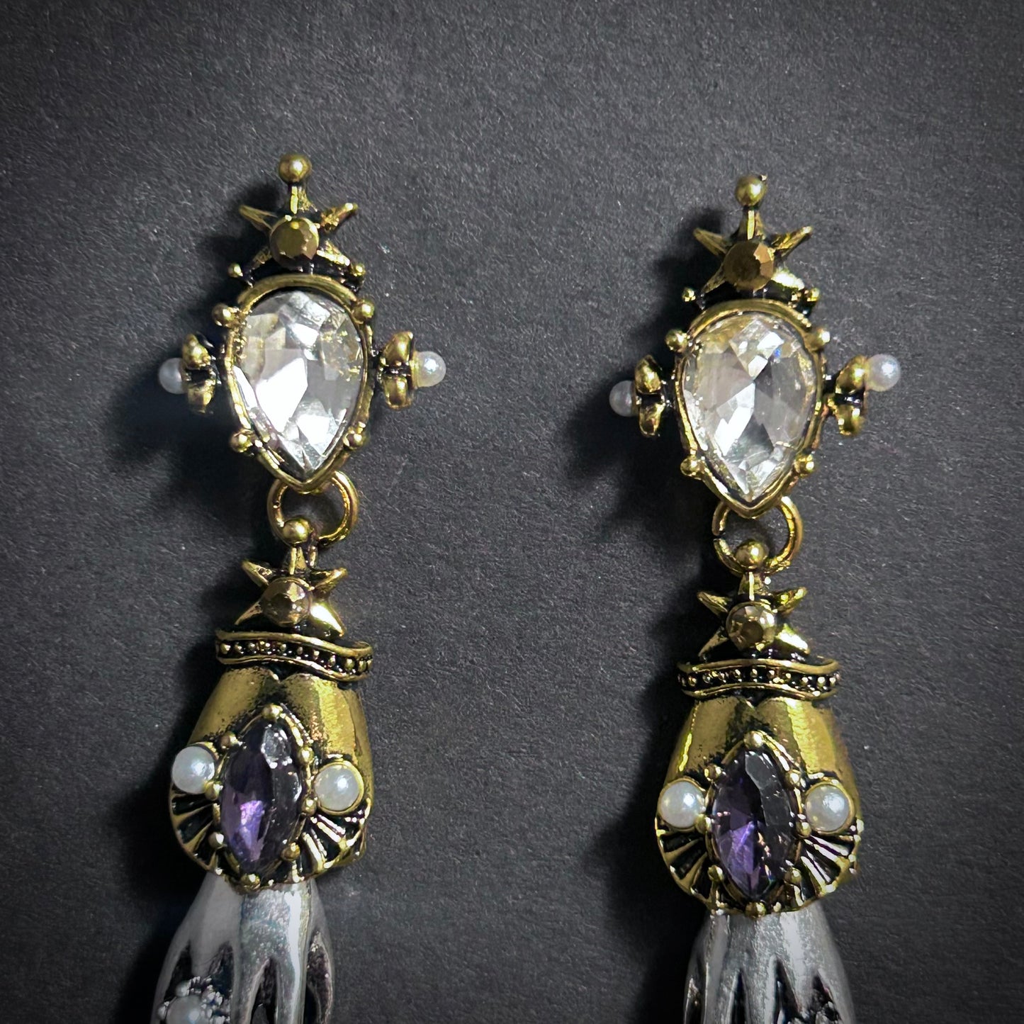 Hand & Skull Mixed Metal Earrings
