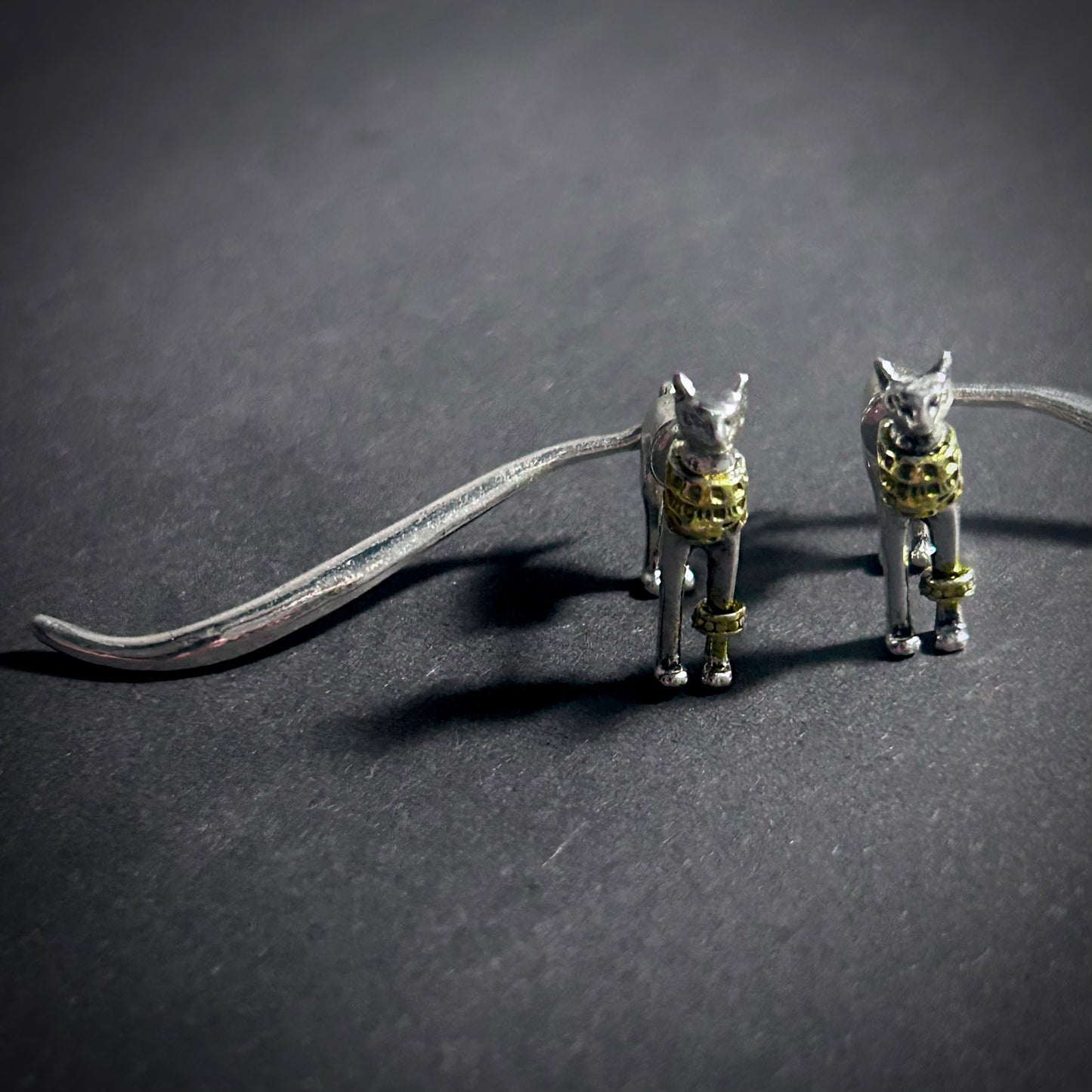 Pharaoh Cat Egyptian Goddess Faux Gauge Earrings in Silver & Gold
