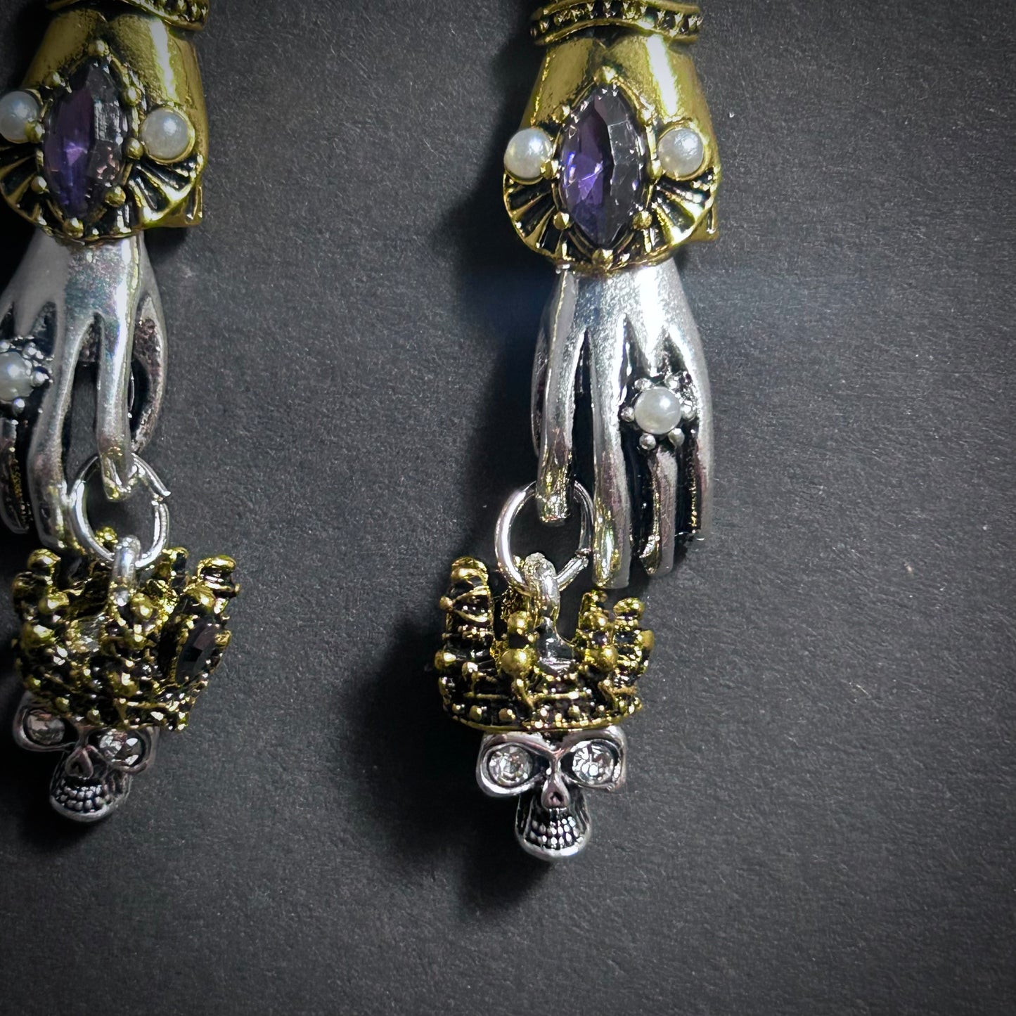 Hand & Skull Mixed Metal Earrings