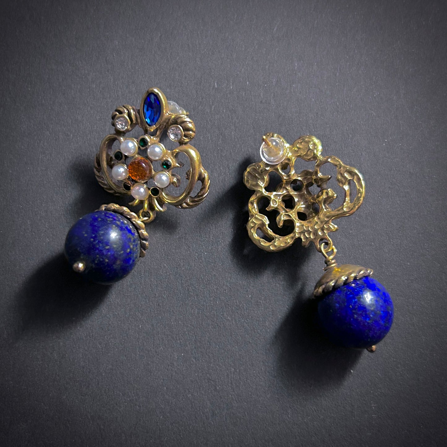 Ornate Lapis Lazuli & Gold Statement Earrings