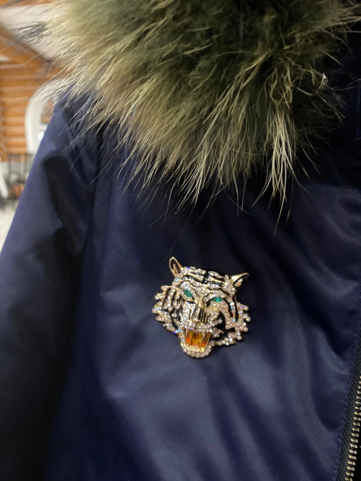 Roaring Tiger Pendant & Brooch in Enamel & Rhinestone