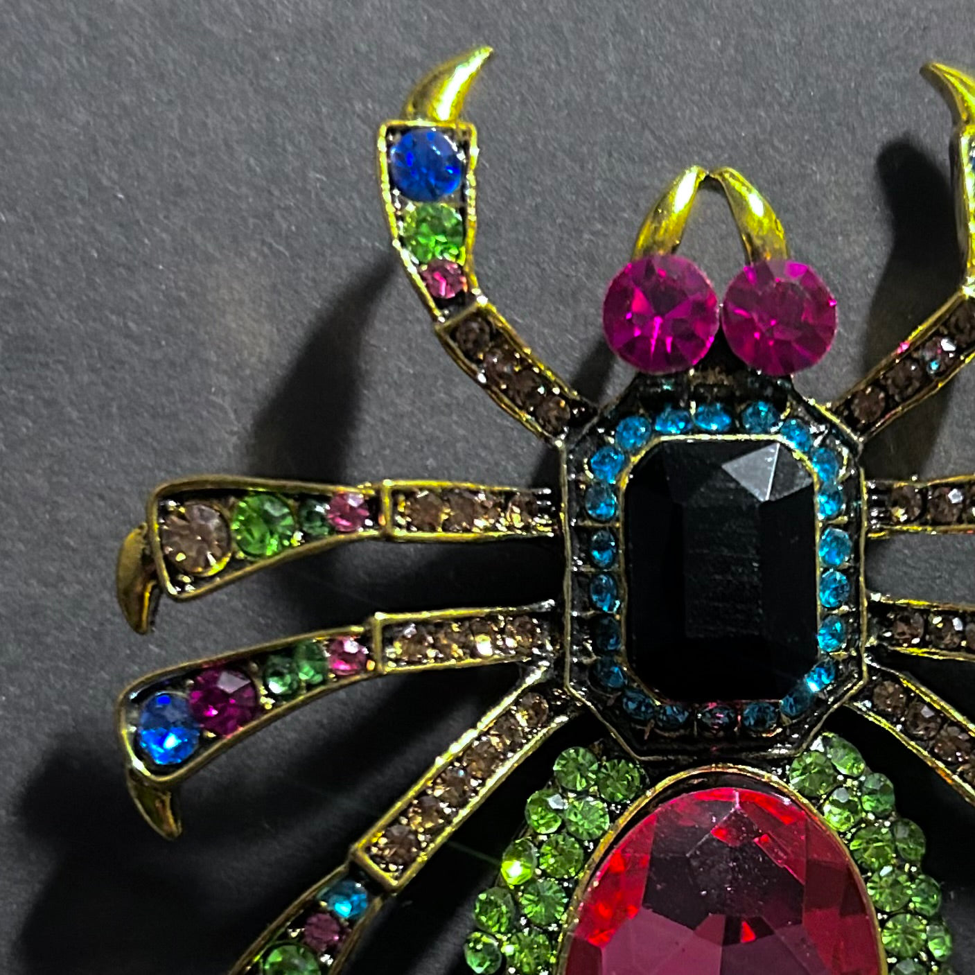 Art Deco Multi-Color Rhinestone Spider Brooch