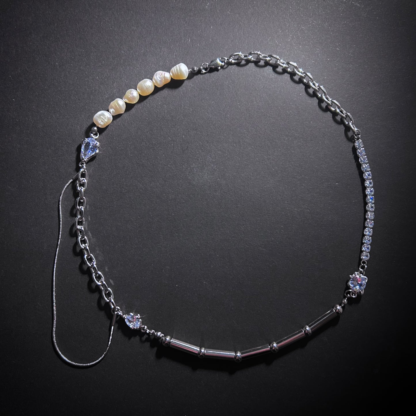 Mixed Chains, Pearls & Cubic Zirconia Choker Necklace