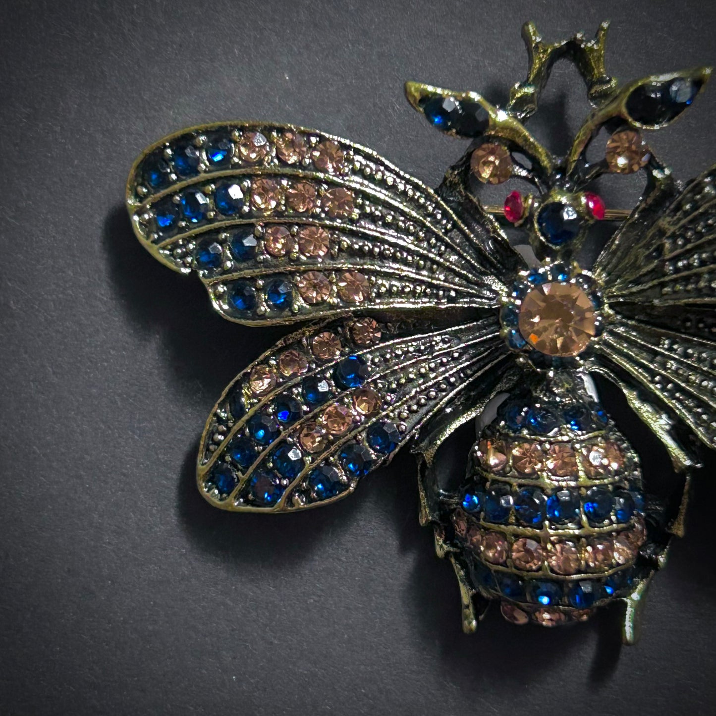 Sapphire & Gold Bee Rhinestone Brooch