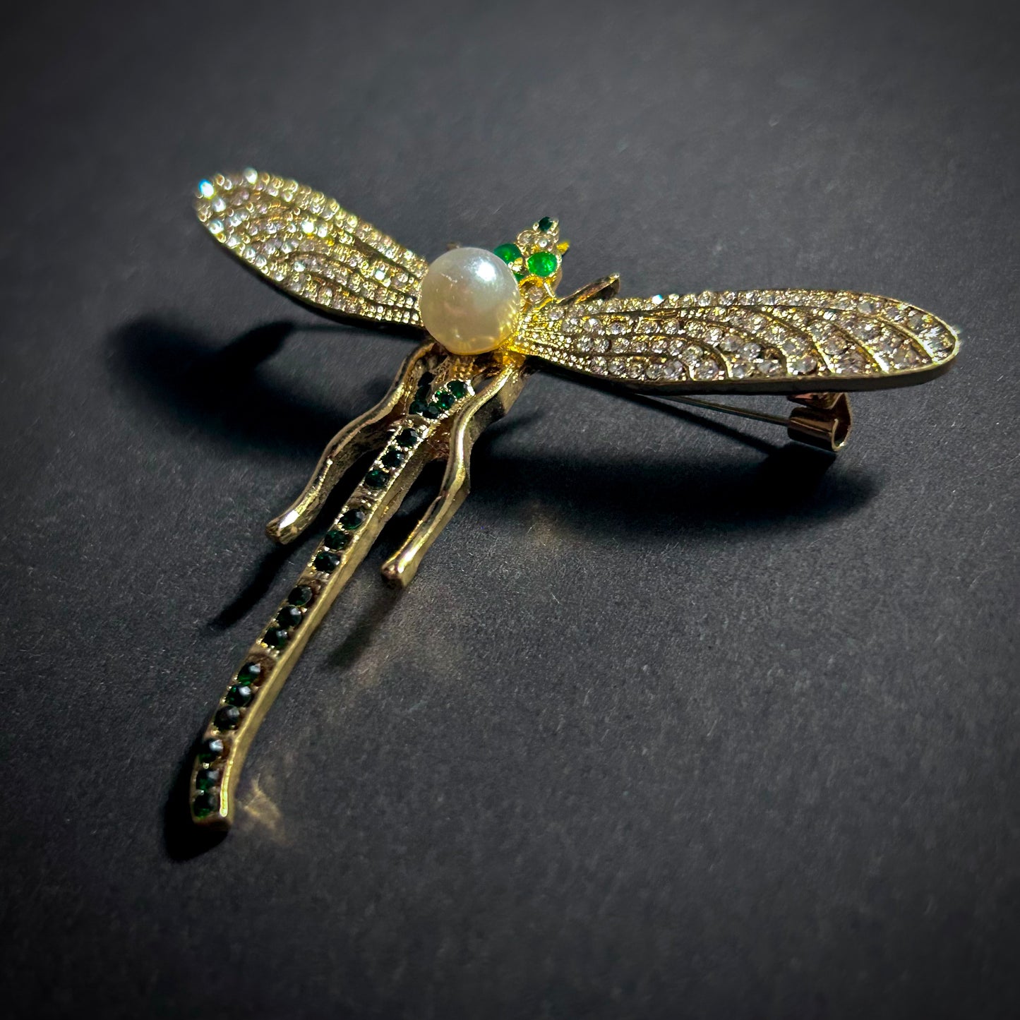 Dragonfly Brooch with Pearl & Rhinestones