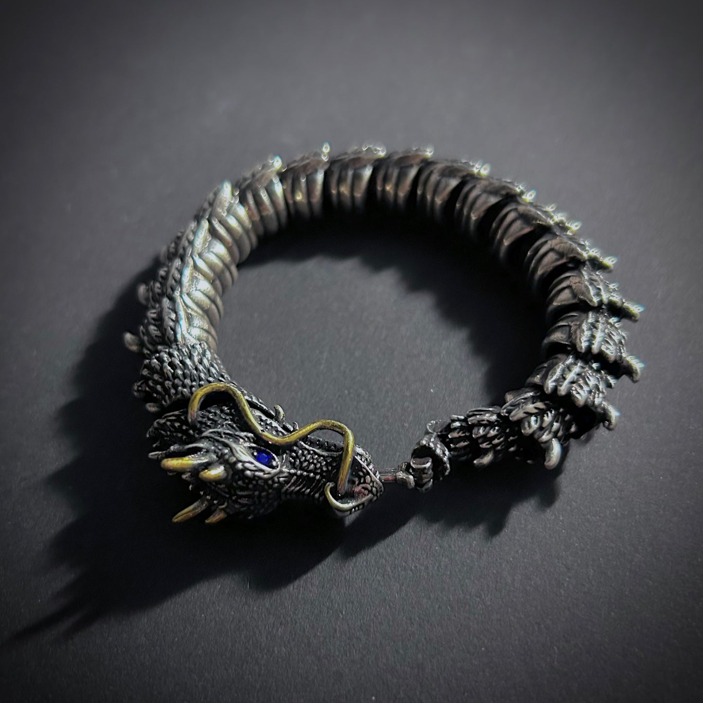 Dragon Mixed Metals Antiqued Silver Bracelet