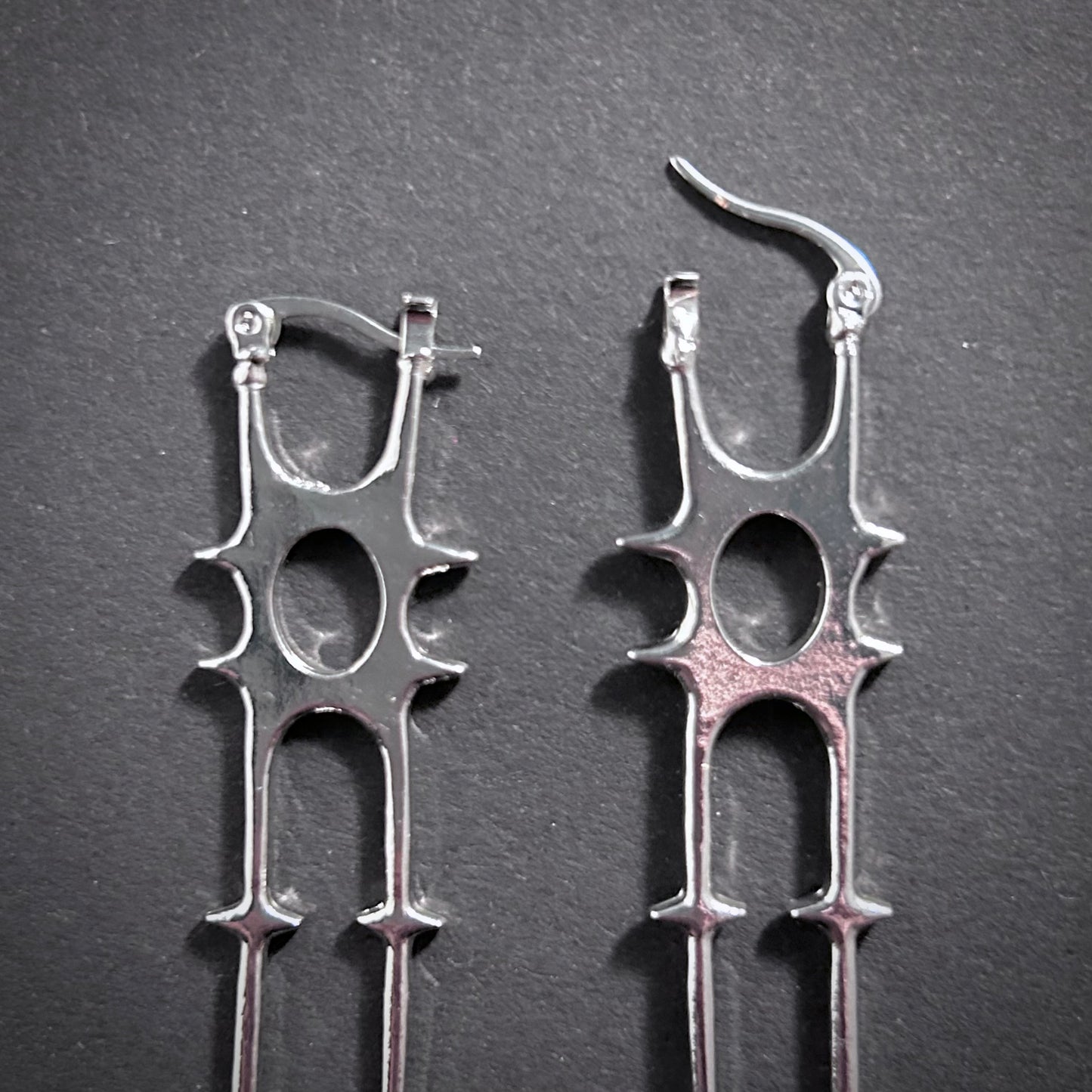 Geometric Spike & Hollow Punk Earrings in Silver