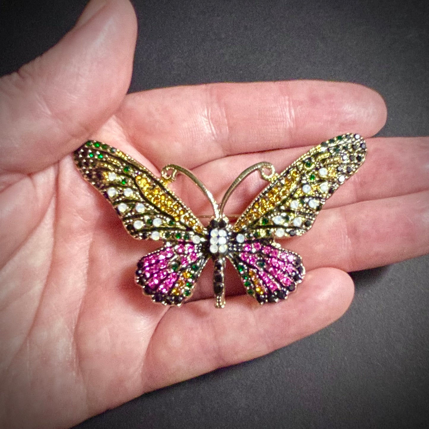 Multicolor Rhinestone & Opal Butterfly Brooch