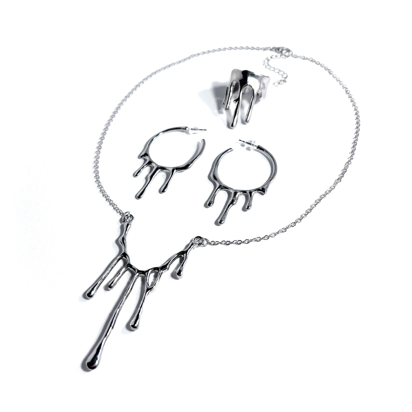 Dripping Metal Adjustable Ring in Silver