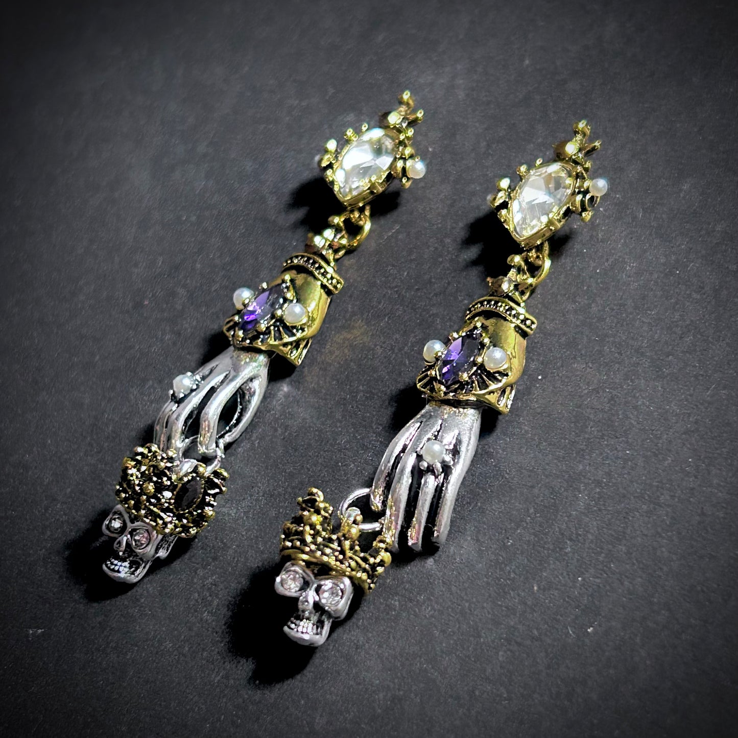 Hand & Skull Mixed Metal Earrings