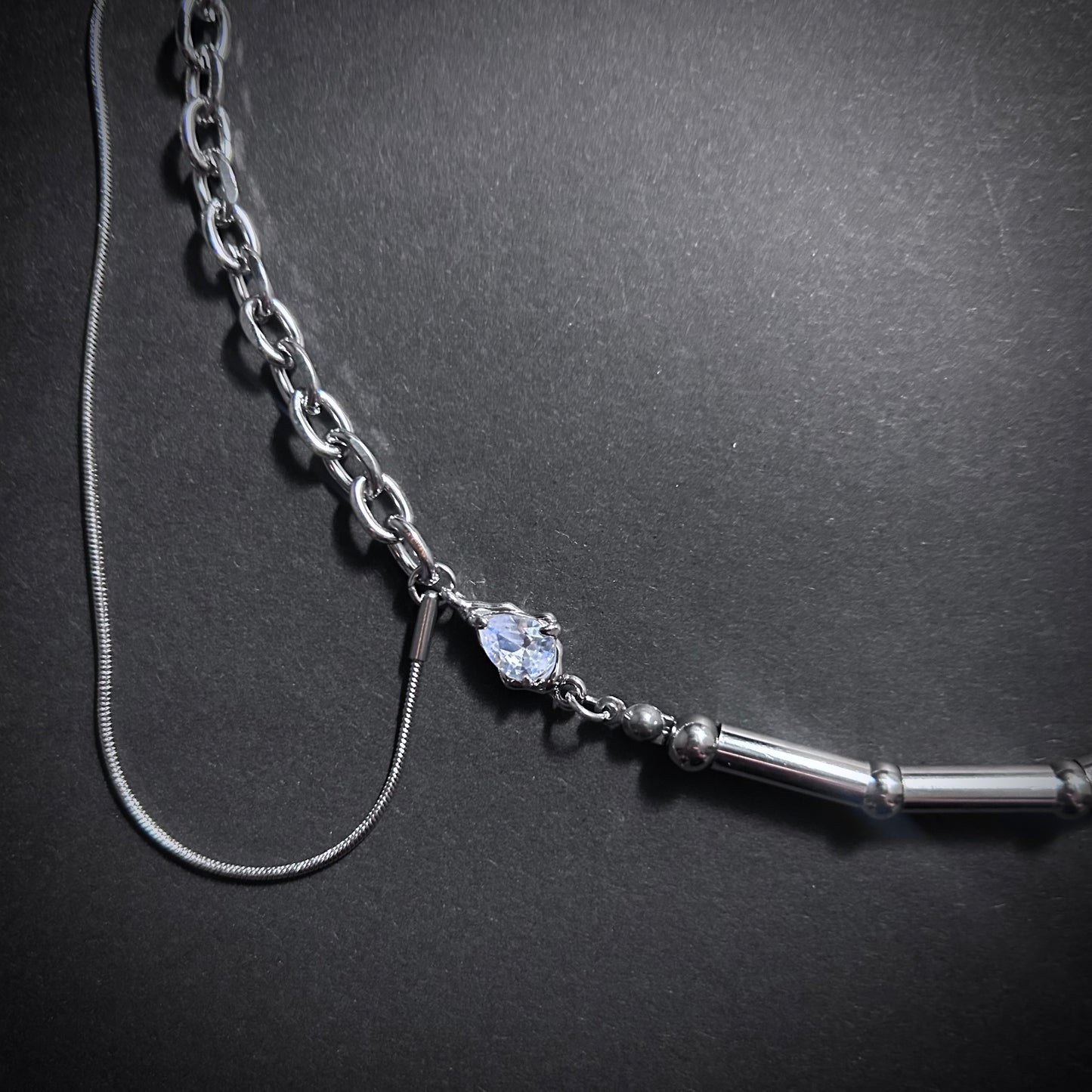 Mixed Chains, Pearls & Cubic Zirconia Choker Necklace