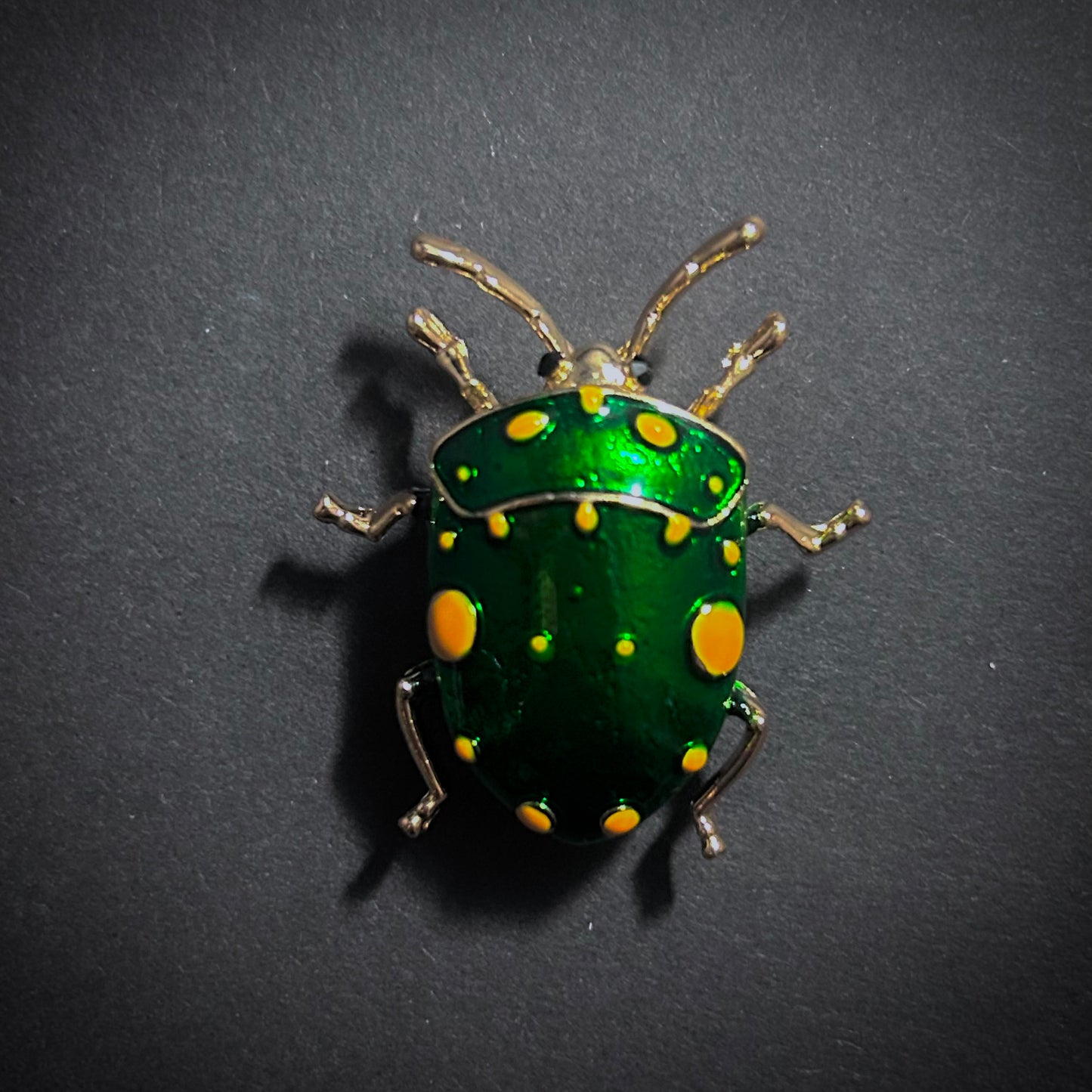 Green & Yellow Cloisonné Enamel Beetle Brooch