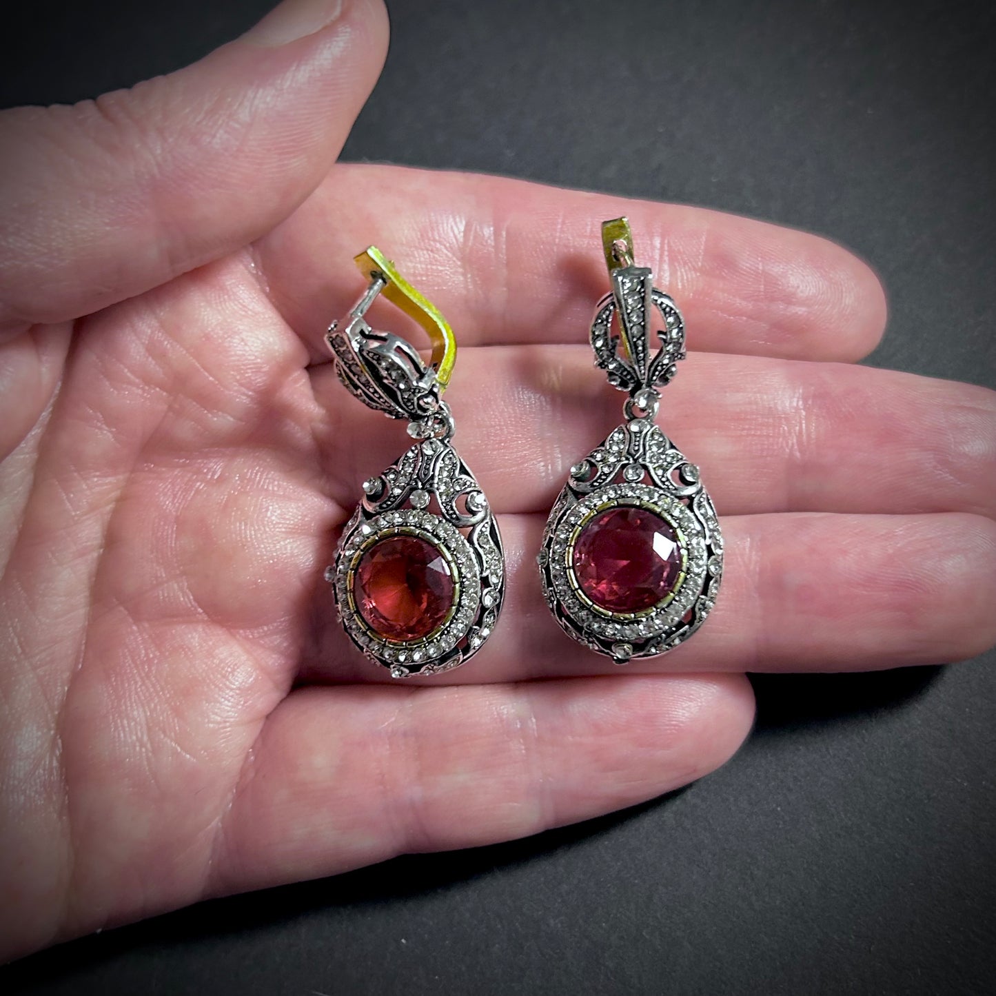 Victorian Ruby Filigree & Milgrain Mixed Metals Earrings
