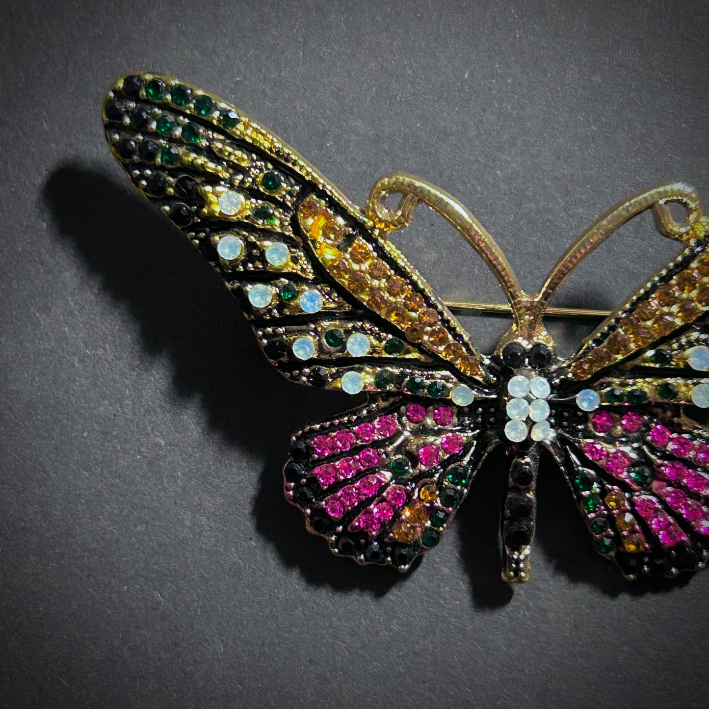 Multicolor Rhinestone & Opal Butterfly Brooch