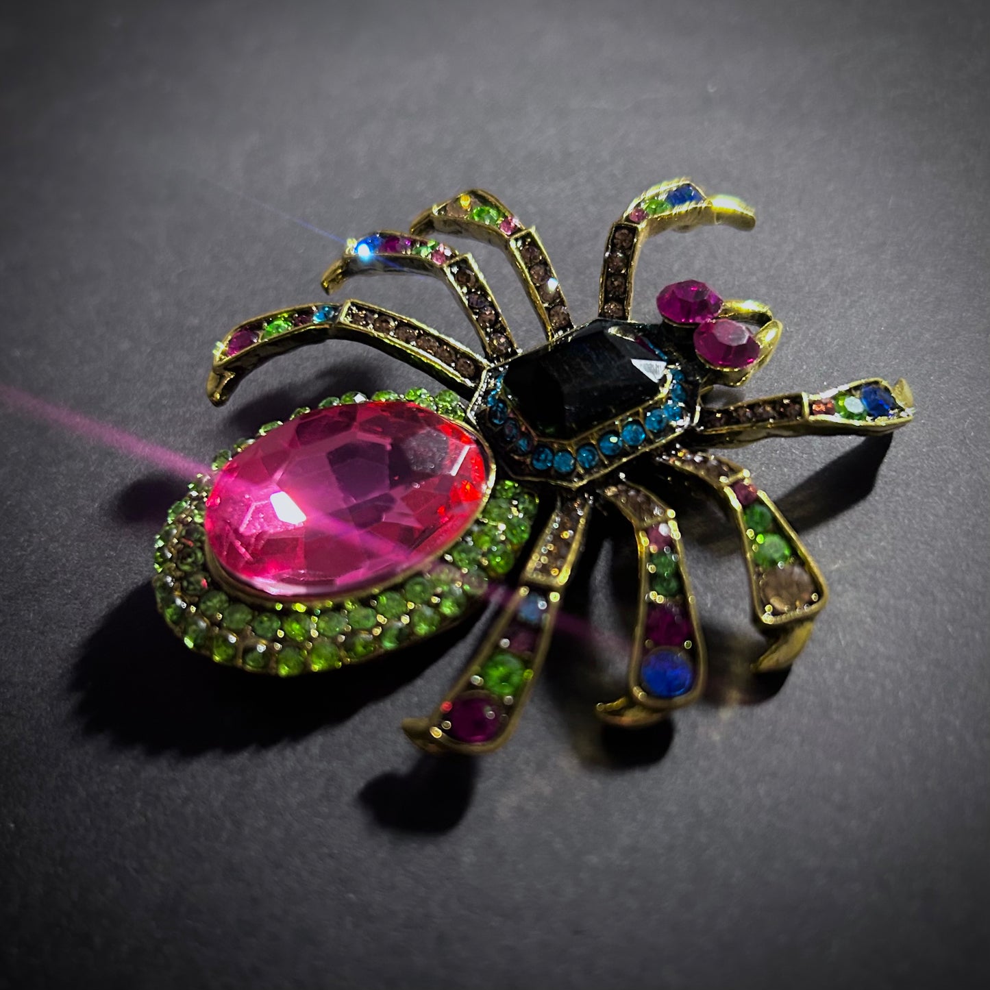 Art Deco Multi-Color Rhinestone Spider Brooch