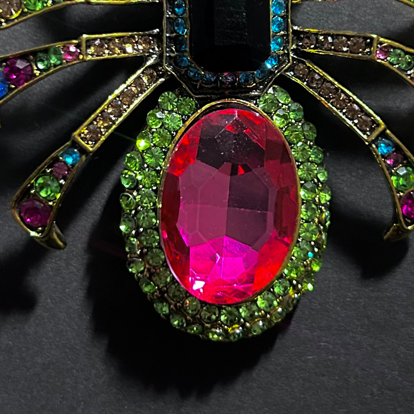 Art Deco Multi-Color Rhinestone Spider Brooch