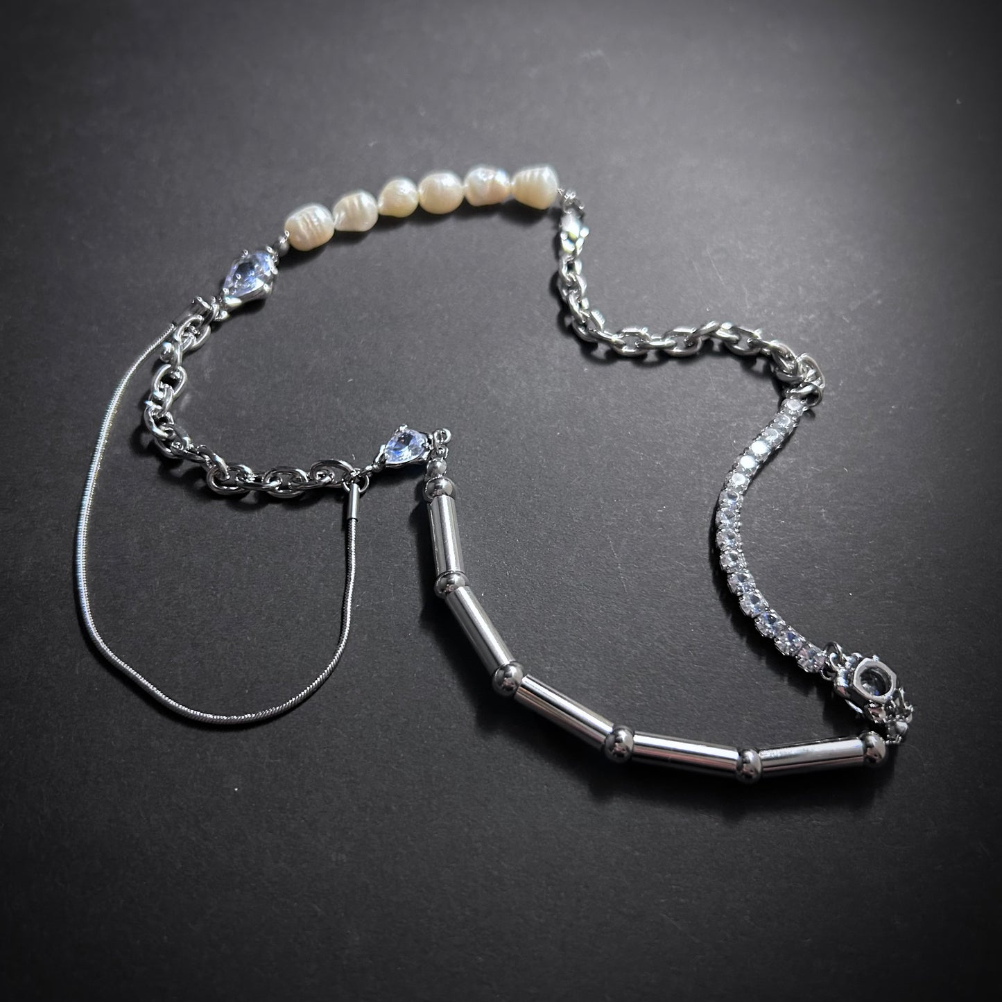 Mixed Chains, Pearls & Cubic Zirconia Choker Necklace