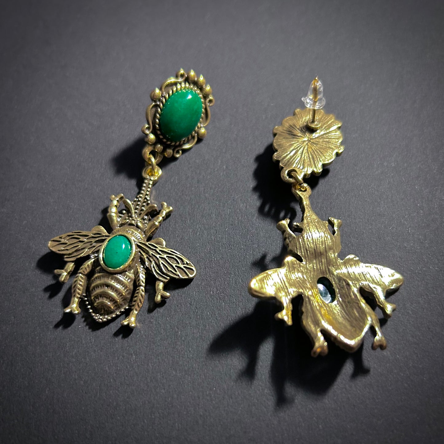 Bee Green & Gold Statement Earrings