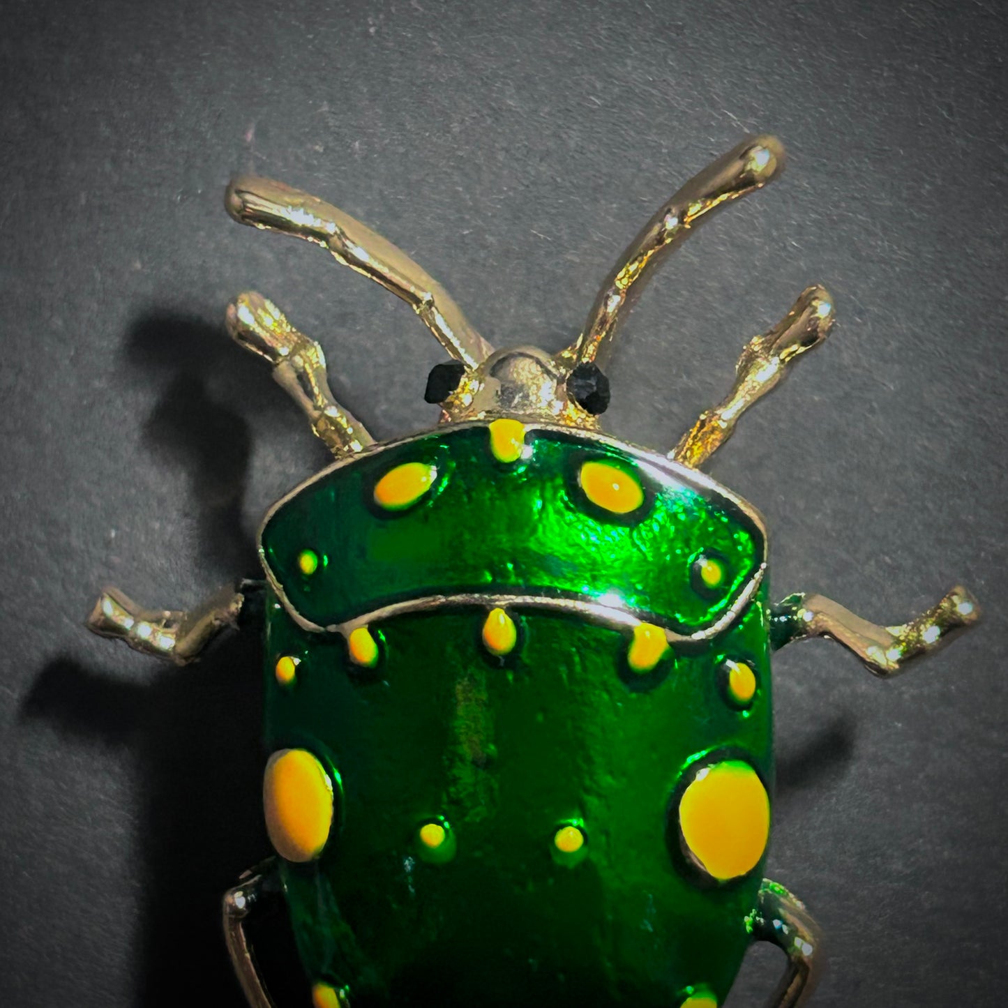 Green & Yellow Cloisonné Enamel Beetle Brooch