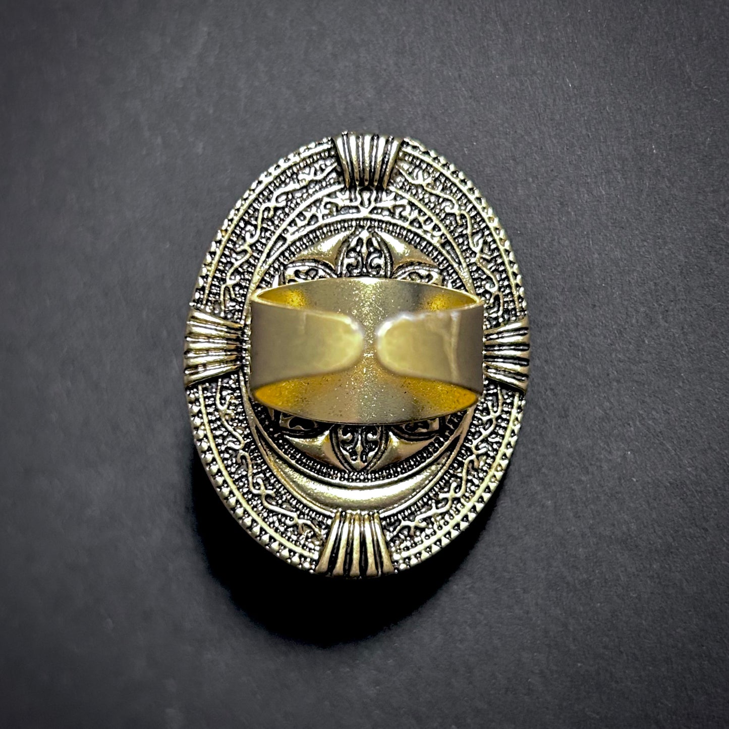 Scarab Beetle Orange Enamel & Antiqued Gold Statement Ring