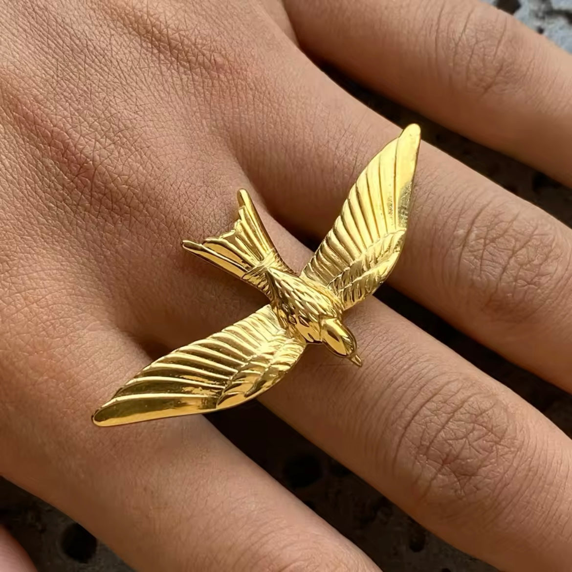 Bird Gold Plated Stainless Steel Adjustable Ring