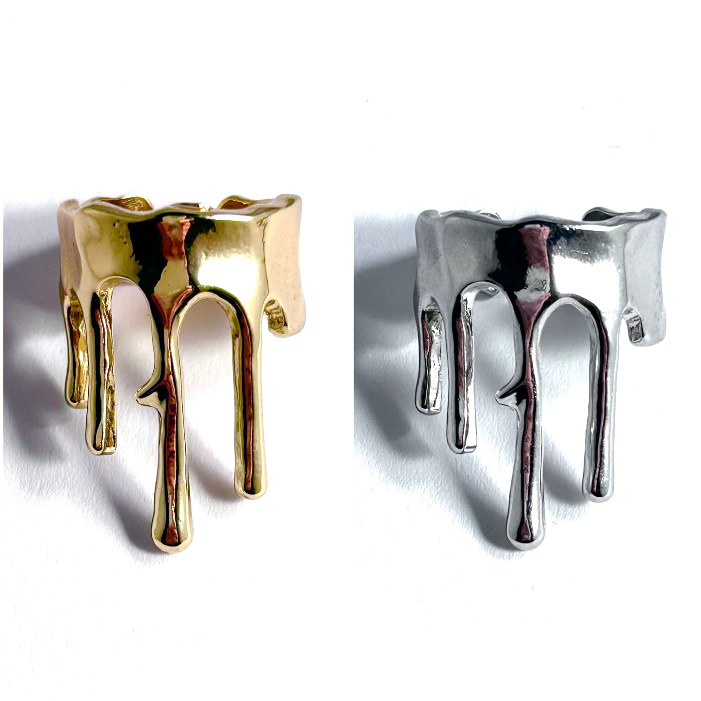 Dripping Metal Adjustable Ring in Silver